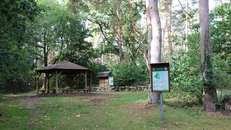 Naturlehrpfad in den Quetziener Tannen in Plau am See - Holzpavillon